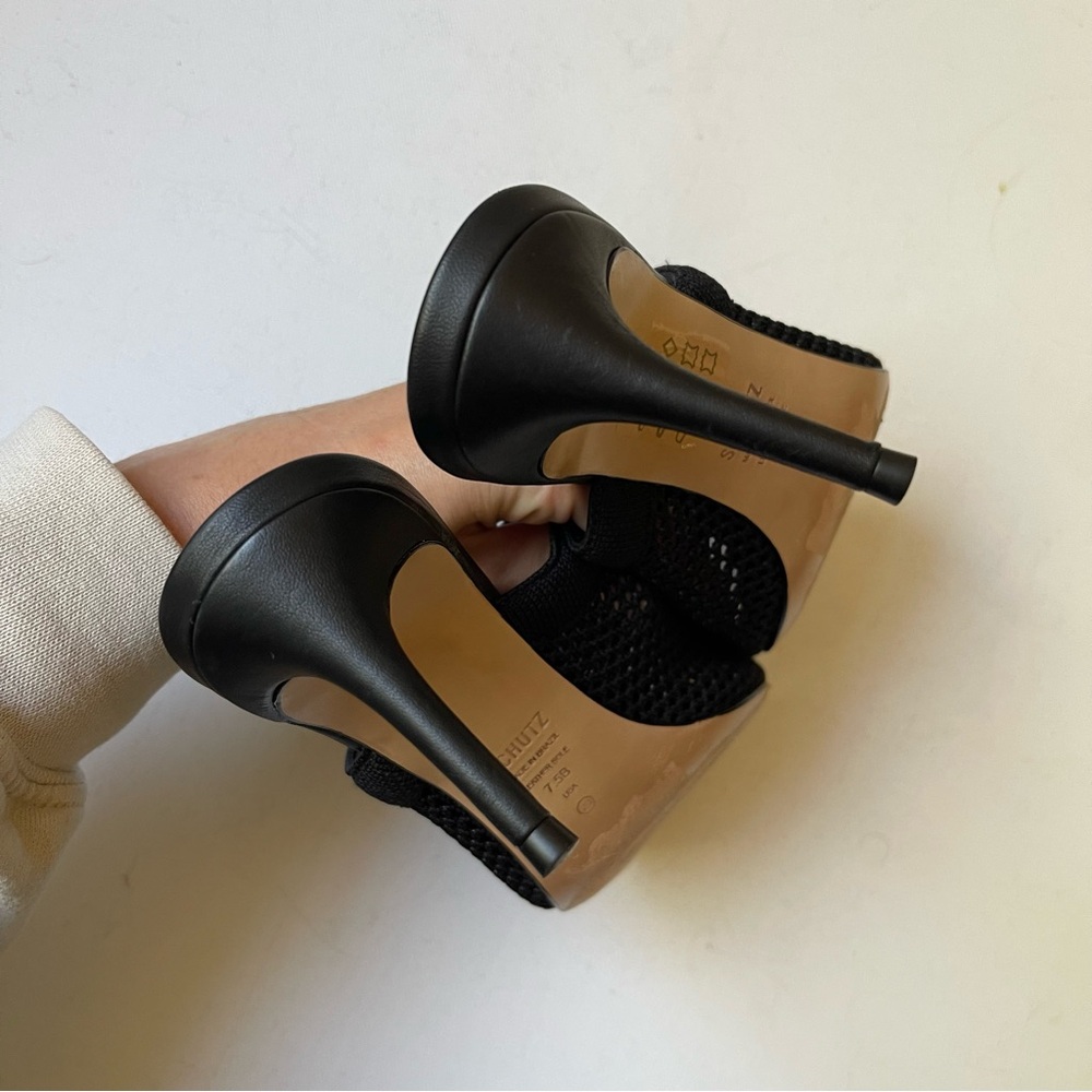 Schutz SINARA KNIT SANDAL Black Heels Leather Size 7.5 - Picture 8 of 9